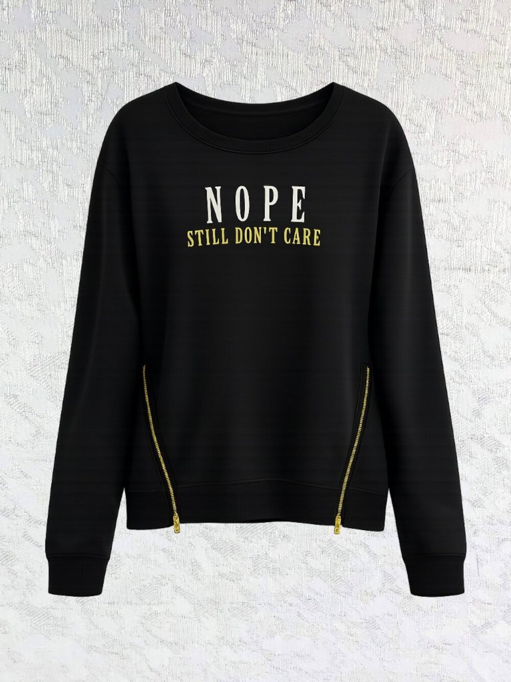 H&M Divided “NOPE Still Don’t Care” Black Sweatshirt Gold Side Zippers Size M